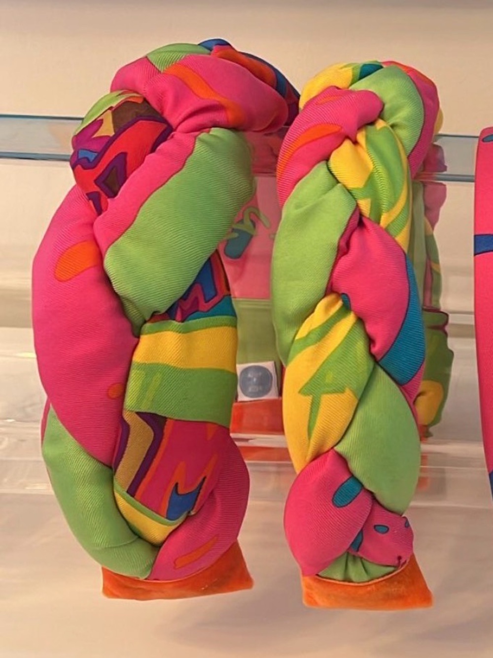 Hermes Braided Silk Headband in Pink, Green, Yellow & Blue
